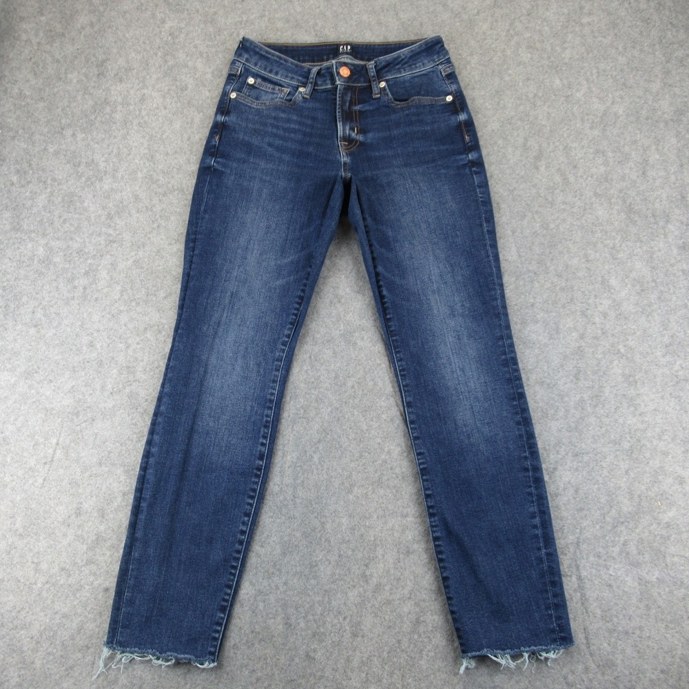 GAP Curvy True Skinny Jeans Dark Wash Distressed Raw Hem Women Size 2 26 Regular